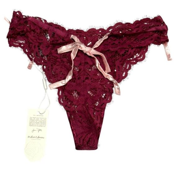 FOR LOVE & LEMONS Sz XXS Thong Noelle Lace High-Waist Panty Burgundy New NWT - Picture 2 of 4